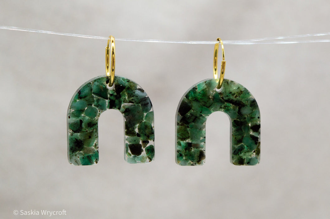 Emerald Rock Resin Arch Hoop Earrings | Gold Vermeil