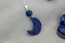 Load image into Gallery viewer, Crescent Moon Lapis Lazuli Necklace With Resin | Silver Plated | Sterling Silver
