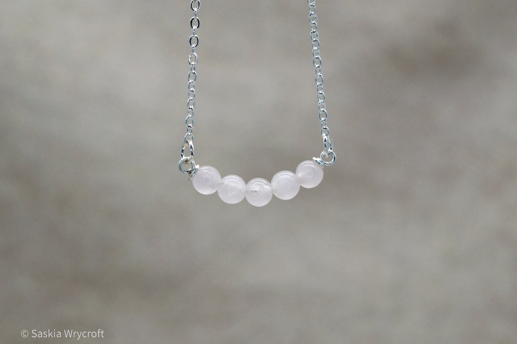 Rose Quartz Bar Beaded Necklace | Silver Plated | Sterling Silver
