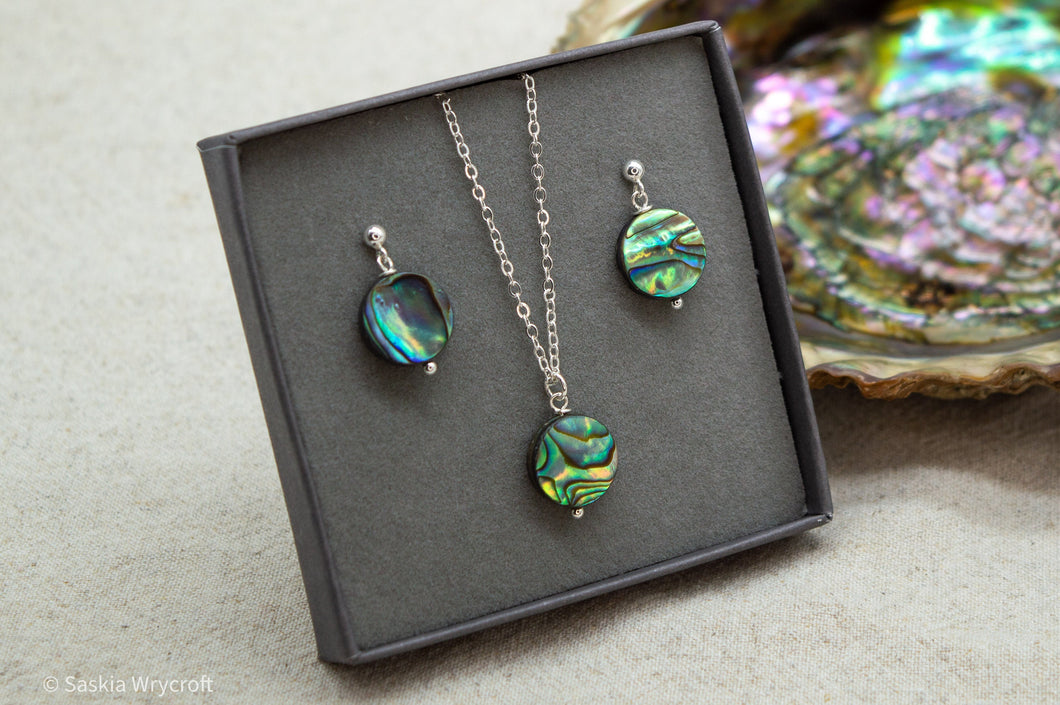 Abalone Shell Necklace and Earrings Gift Set | Silver Plated | Sterling Silver