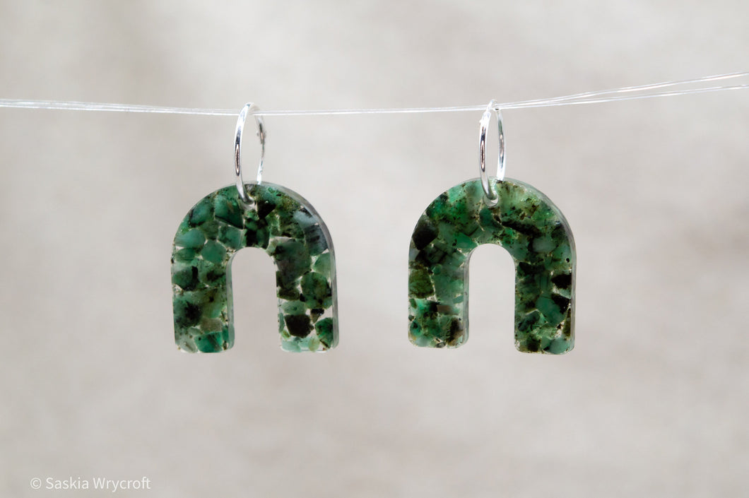 Emerald Rock Resin Arch Hoop Earrings | Sterling Silver