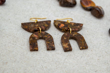 Load image into Gallery viewer, Autumn Leaf Jasper Resin Earrings | Semi Circle Arch | Gold Plated
